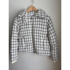 JASON WU Womens Ivory Black Plaid Tweed Bomber Jacket Full Zip Collar‎ XS $395
